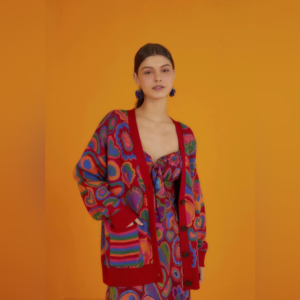 FARM Rio Red Lisa Multicolor Floral Cardigan